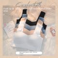 Korean Bra Briefs Set Women's Underwear Panty Fashion Push Up Bra Ice Silk Top Girl's Non Steel Ring Lingerie Suit. 