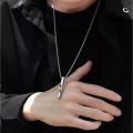 Fashion Simple Pendant Necklace Men Punk Trendy Spiral Straight Stainless Steel Chain Geometric Y-Necklace Rectangle Cuboid Stick Pendant Necklace for Men Jewellery Gift. 