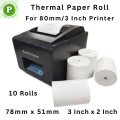 3 inch Thermal Paper Roll, 10 PCS 78mm x 51mm For POS Printer, Customer Receipt Roll.