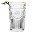 260/380ml Vintage Sunflower Engraved Gilded Glass Cup Coffee Wine Clear Mug. 