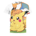 Summer handsome new animation Pikachu printed short sleeve t-shirt for men and women couples fashion trend top. 