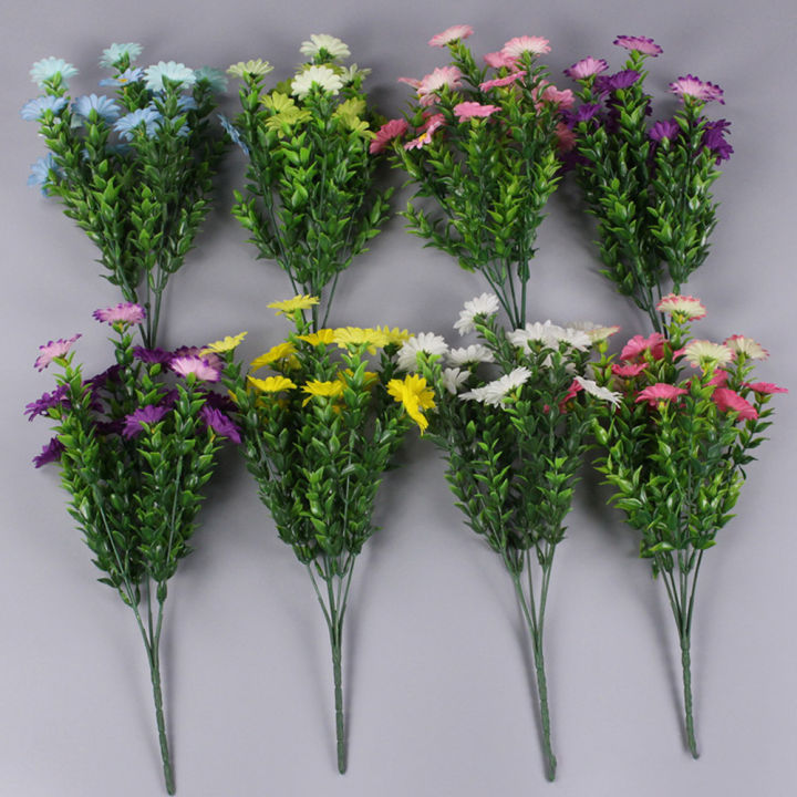 15 Heads Artificial Flowers Plastic Plants Wedding Garden In/Outdoor Decor Silk Daisy Plants Floral Arrangement Decors