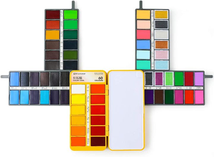 Superior Solid Watercolor Paint Set 60 Colors Portable Pearlescent and Macaron Shades