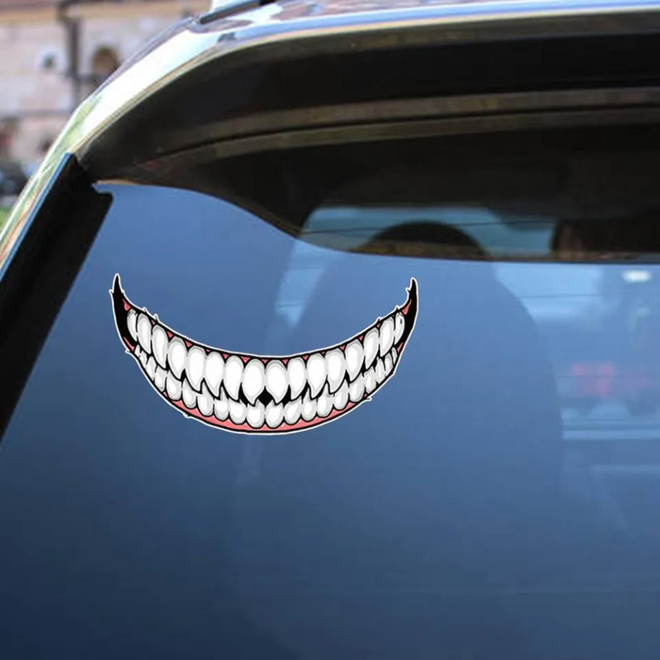Teeth Motorcycle Sticker Universal Vinyl Decal Set 2PCS Evil Teeth & Tongue Helmet Stickers ...