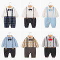 Baby boy strap one-piece Ha clothes British style baby gentleman clothes spring and autumn long sleeve newborn leave two climbing clothes. 