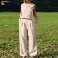 T-shirt Pants Round Neck Crew Neck Pullover Wide Leg Pants. 