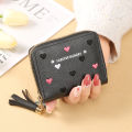 Lovely Heart Embroidered PU Leather Women's Zipper Coin Purse Star Pendant Short Wallet. 