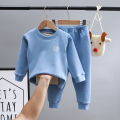 New children's autumn clothes and pants underwear set for middle and big children solid color velvet autumn clothes and autumn pants for men and women Bao autumn clothes set. 
