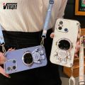 VRQR Long lanyard Case For Xiaomi Redmi 12C 4G Back Cover Cute 3D Astronaut Folding Bracket Phone Case Xiaomi Redmi 9C 10A 10C 10 Power 11A POCO C55 C40. 