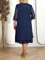 Plus Size Summer Dress 2023 Elegant Embroidery Chiffon Prom Formal Party Dresses for Chubby Women Loose Ladies Church Dress.