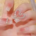 24Pcs/Set Diamond and Love Full Cover Artificial Nail Seamless Removable False Nails Capsule Fashion Pink Gradient Art Nail.