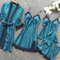 Women Satin Pajama Set Solid Lace Straps Silk Sleepwear with ChPads y suspender pajamas party daily cute date pajamas set. 