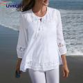 Women T-shirt Lace-Up Plus Size Casual Lady Spring Blouse.