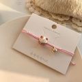 Rope Handmade Bell Cute Ceramic Cat Pendant Maneki Neko Bracelet Red Braided Rope Women Hand Ring Chinese Style Jewelry. 