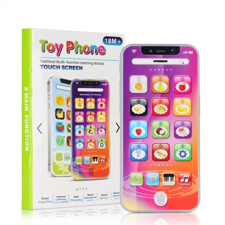 Baby Touch Cell Phone Music Toy Multifunction Simulation Touch Phone English Learning Early Educational Toy, Rechargeable Point Reading Machine Touch Mobile Phone Toy with Colorful LED Lights for Kids