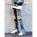 Kanye West Streetwear Distressed Knees Pleated Destroy Denim Trousers Ankle Zipper Men's Ripped Jeans Bieber Skinny Jeans Pants.