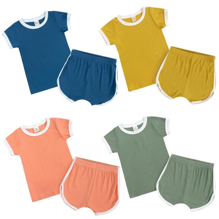 Infant%20Baby%20Boys%20Girl%20Clothes%20Set%20Korean%20Style%20Kids%20Clothing%20Suit%20Cotton%20Solid%20Short%20Sleeve%20T-shirt+Shorts%20For%20Summer%20-%20Image%203