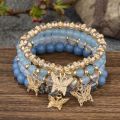 4Pcs Bohemian Butterfly Charm Bracelet Set For Women Crystal Beads Chain Bangle Female Fashion Party Jewelry Gift.