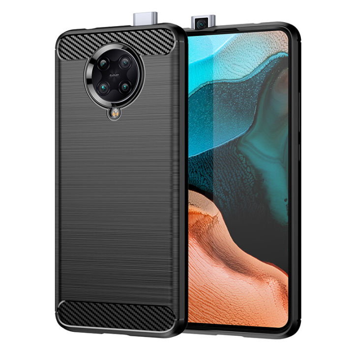 lthmy for Xiaomi Poco F2 Pro Case Carbon Fiber TPU Soft Silicone Back Cover Armor Phone Case Casing