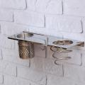 TAPCET Hair Dryer Holder Blow Dryer Hanging Rack 304 Stainless Steel Wall Mount Organizer with Hooks Plug Holder Design.
