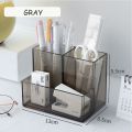 Transparent Acrylic Pen Holder New Square Three Grid Pencil Rack Large Capacity Stationery Desktop Organizer School.