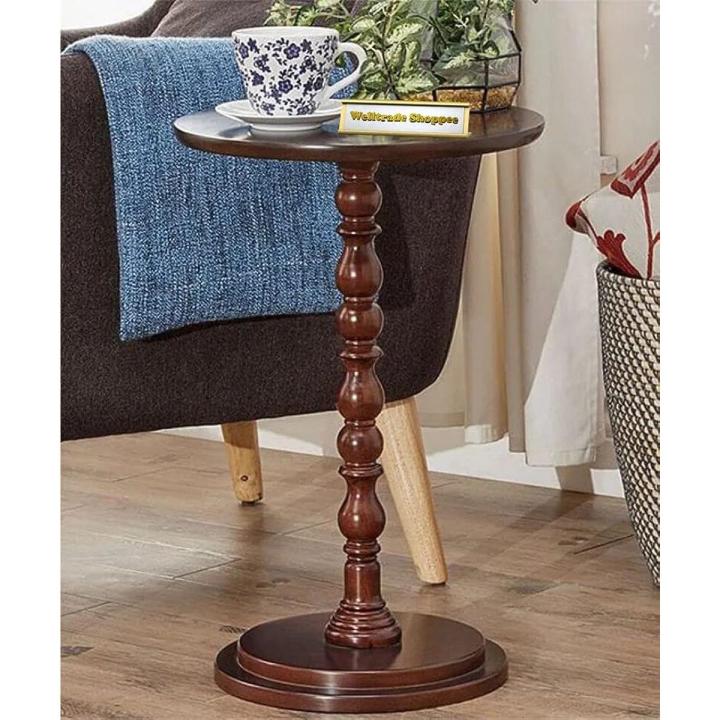 Welltrade Shoppee Round Coffee End Tables for Living Room, Accent Furniture Pedestal Table, Nightstand Decor Side Tables Bedroom, Home Office -Walnut