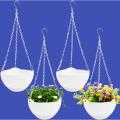 4 Pcs 8 inch Hanging Planter Pots,Self-Watering Round Hanging Basket with Water Tray and Metal Chain,Succulent Flower Plant Pot Container for Indoor Outdoor Garden Balcony Wall Decor,White. 