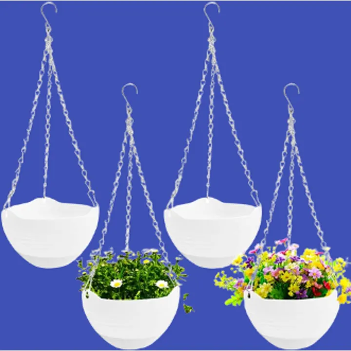 4%20Pcs%208%20inch%20Hanging%20Planter%20Pots,Self-Watering%20Round%20Hanging%20Basket%20with%20Water%20Tray%20and%20Metal%20Chain,Succulent%20Flower%20Plant%20Pot%20Container%20for%20Indoor%20Outdoor%20Garden%20Balcony%20Wall%20Decor,White%20-%20Image%202