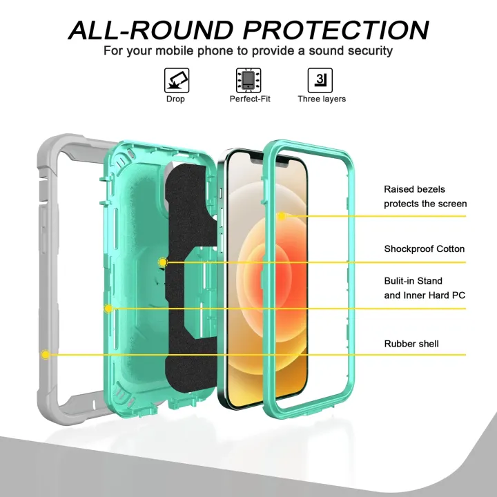 (New)PC%20+%20Rubber%203-layers%20Shockproof%20Protective%20Case%20with%20Rotating%20Holder%20For%20iPhone%2012%20Mini%20-%20Image%203