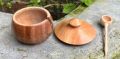 Round Shaped Wooden Sauce Box With Lid and Spoon /Wooden Sugar Bowl/Jar Salt Container. 
