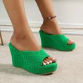 Spring/Summer2024 Women New High Heel Waterproof Table Towel, Plush Solid Color Fish Mouth Sandals Outdoor Fashion Slippers. 
