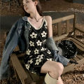 Floral Mini Dress Women Puff Sleeve Flare Shirring Design French Style Elegant.