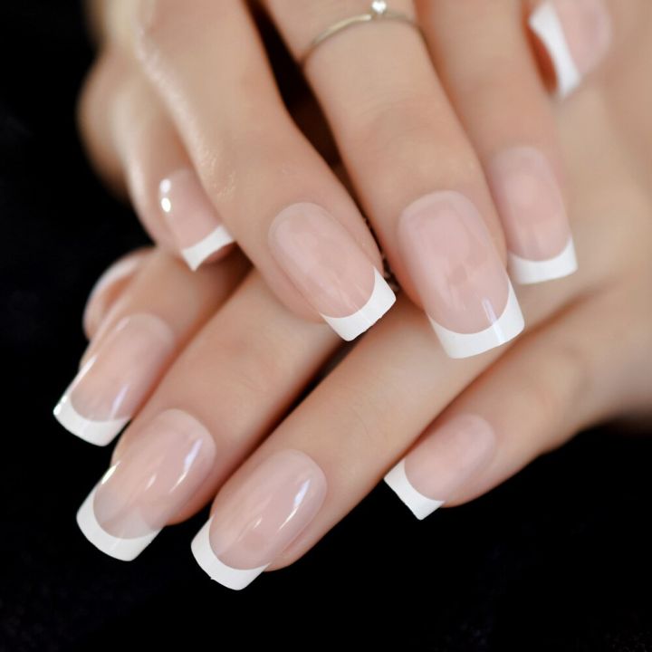 【The road to happiness Store】Hello Paris Classical French Nail Natural Nails Square French Style Smile Line Finfernails