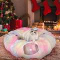 Cat Tunnel Bed, Cat House Collapsible Interactive Toy, Dog with Ball, Colorful.