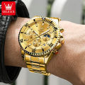 OLEVS 2870 Men's Watches Fashion Waterproof Quartz Wrist Watch Men Luxury Stainless Steel Strap Date Clock For Men-Golden. 