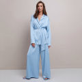 Women Sleeping Robe Set Long Pajamas 2 Pieces Set Silk Satin Autumn Winter Custom Loungewear Set.. 