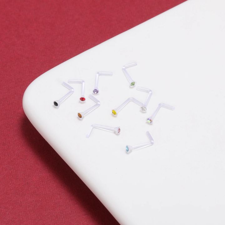 10PCS/Lot%2020g%20CZ%20Crystal%20Nose%20Piercing%20Set%20Acrylic%20Plastic%20Nose%20Studs%20Rings%20Retainer%20Bone%20L%20Shape%20Nose%20Piercing%20Jewelry%20-%20Image%203