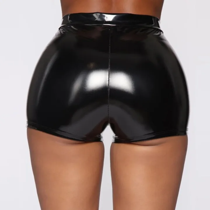 Nightclub%20Costumes%20Shorts%20Ladies%20PU%20Leather%20Black%20Shorts%20High%20Waist%20Solid%20Color%20Button%20Fashion%20Summer%20-%20Image%204