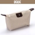 Large Capacity Nylon Stripe Cosmetic Zipper Bag Waterproof Toiletry Skincare Organizer Pouch Portable Travel Accessories. 