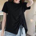 Short Sleeve T T-shirt Women's New Summer Korean Style Split Drawstring Irregular Versatile Split Loose Design Top ins. 