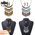 Carat Women Vintage Leaves Tassels Pendant Choker Necklace Hook Earrings Jewelry Set. 