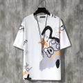 IELGY Japanese t-shirt short-sleeved men's printed loose round neck. 