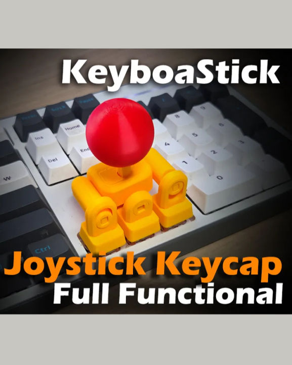 3D Printed KeyboaStick Mini Arcade Joystick Keycap Attachment for Mechanical Keyboards - Cherry MX Compatible 4-Way Controller for WASD and Arrow Keys (Full & 65% Layouts)