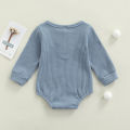 Baby’s Casual Long Sleeve Romper Fashion Solid Color Button Round Neck Triangle Jumpsuits. 