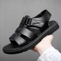 Summer Men's Sandals Leather Roman Sandals Korean Version British Leather Sandals Sandals Summer Casual Shoes Black Brown.