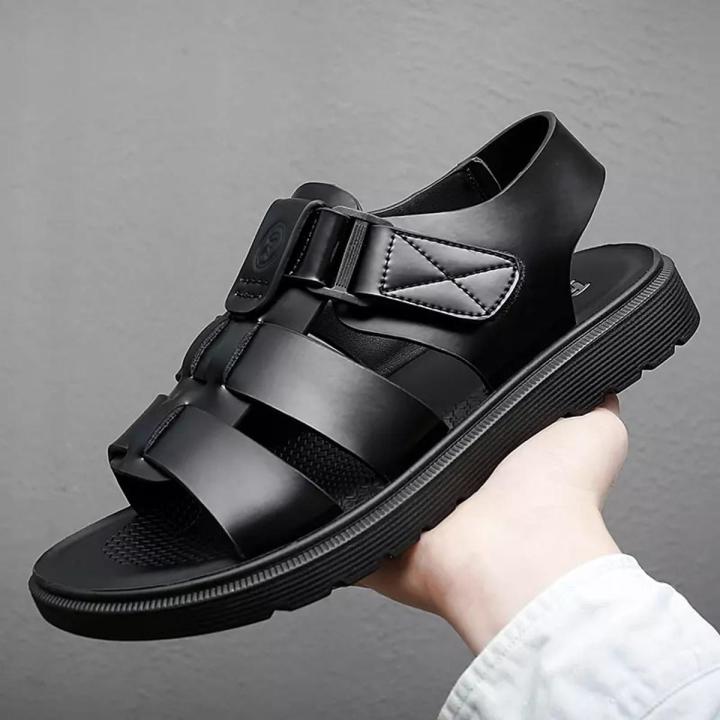 Summer Men's Sandals Leather Roman Sandals Korean Version British Leather Sandals Sandals Summer Casual Shoes Black Brown