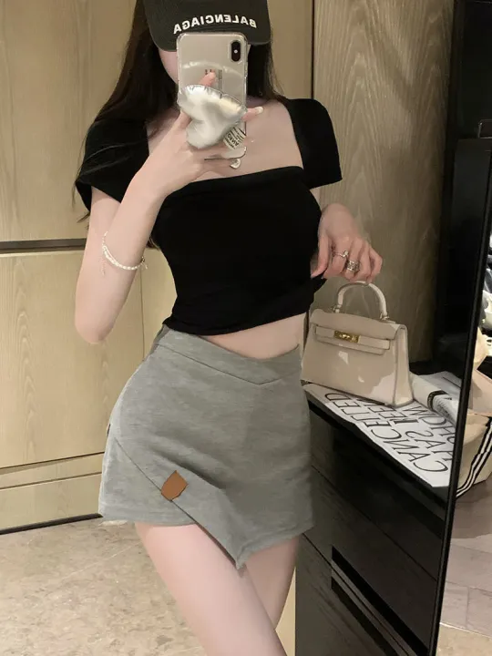Hong%20Kong%20Style%20Pure%20Pink%20Skirt%20Women's%20Summer%20Design%20IrregularAWord%20SkirtinsHot%20Girl%20Short%20Skirt%20High%20Waist%20Skirt%20-%20Image%205