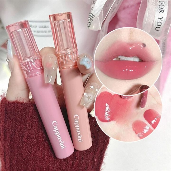 Waterproof Mirror Jelly Lip Glaze Water-light Lip Gloss Long Lasting Moisturising Glossy Red Tint Lips Makeup Cosmetics