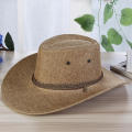 Wide Brim Cowboy Hat Protective Sunscreen Unisex Sheriff Cap Adjustable Wind Rope Western Hat for Horseback Riding Fishing.