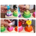 Cute Baby Kids 4-Column Geometric Blocks Stacking Shape Matching Puzzle Game Education Study Toy.